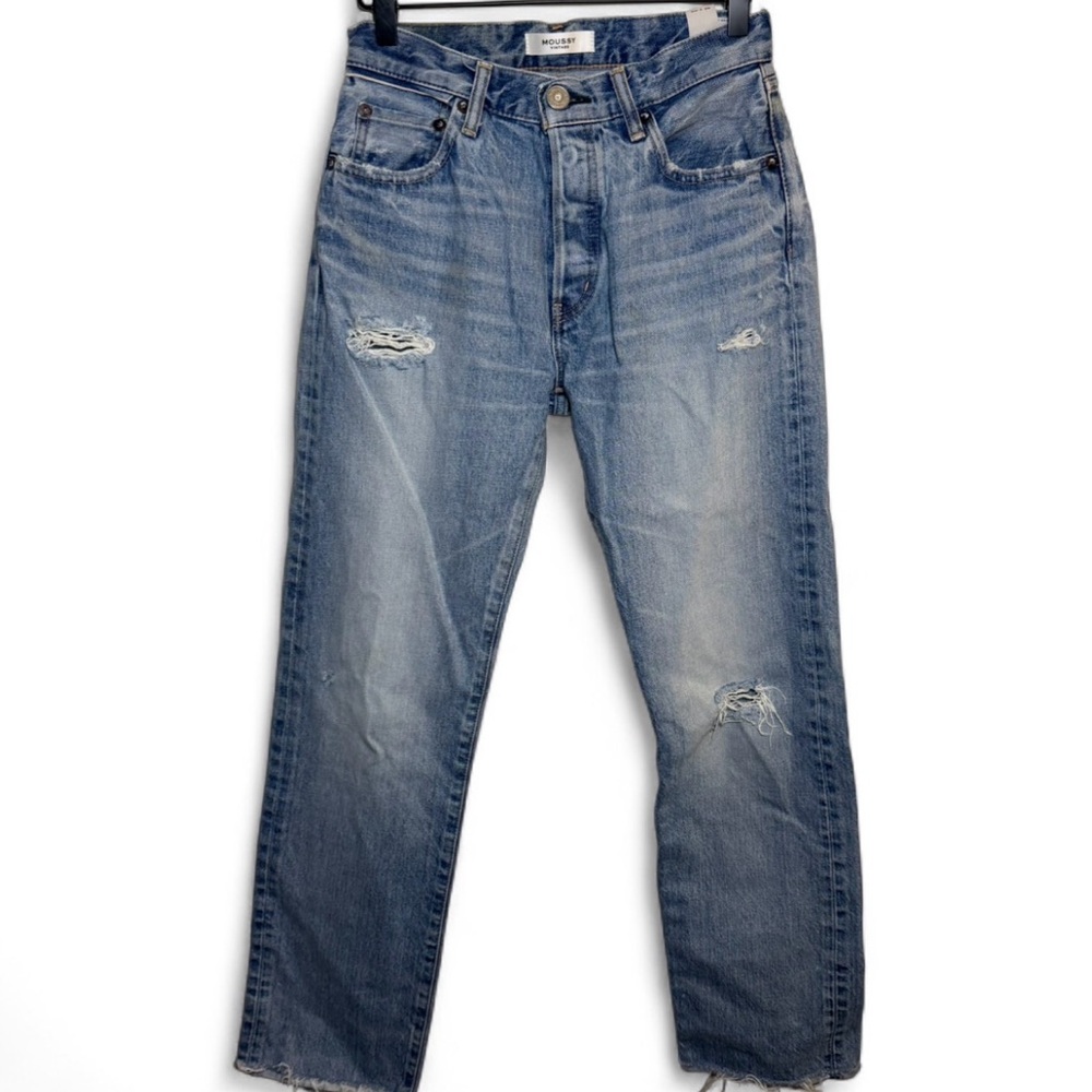 Moussy Vintage Made in Japan Selvedge Jeans 26x30 Straight Leg Distressed Blue